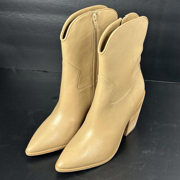 Lisa Vicky Sz 8 M Maven Western Leather Boots Tan Camel 3" Heel Side Zip Womens - Picture 3 of 8